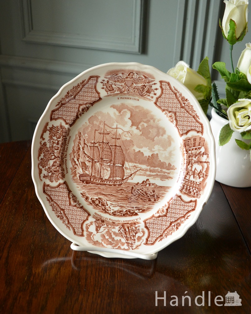 船が描かれた美しいアンティーク食器、イギリスで見つけたディッシュプレート