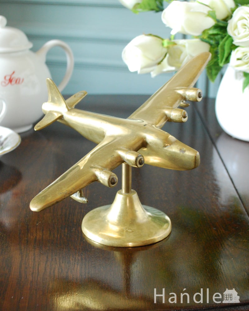 英国からのアンティーク雑貨、真鍮製のアンティークエアープレイン（飛行機） (k-4247-z)