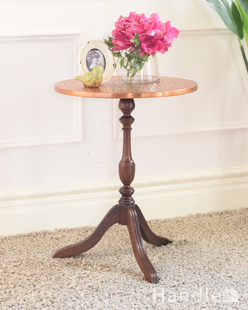 アンティークのおしゃれなテーブル、使いやすい銅板の天板のティーテーブル (k-2811-f)