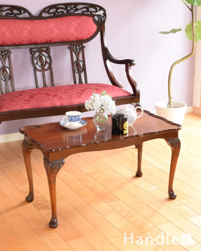 イギリスのアンティーク家具、杢目の美しいコーヒーテーブル (k-2778-f)