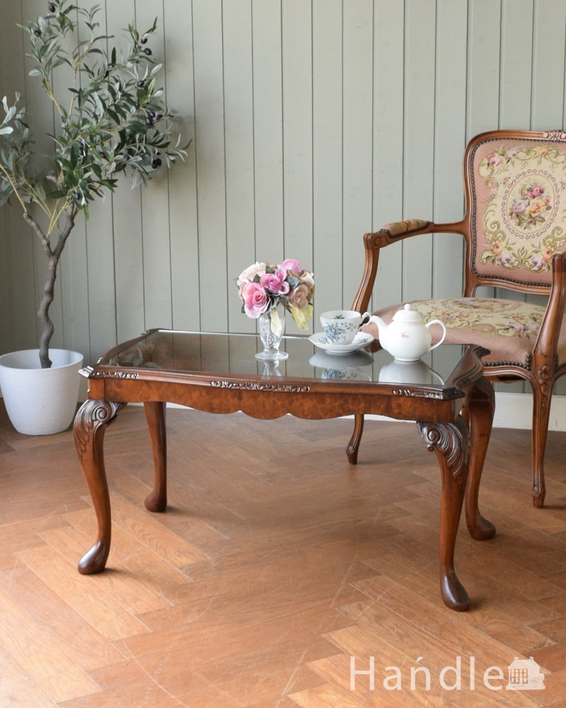 アンティークのローテーブル、華やかなウォール材のコーヒーテーブル (q-2155-f)