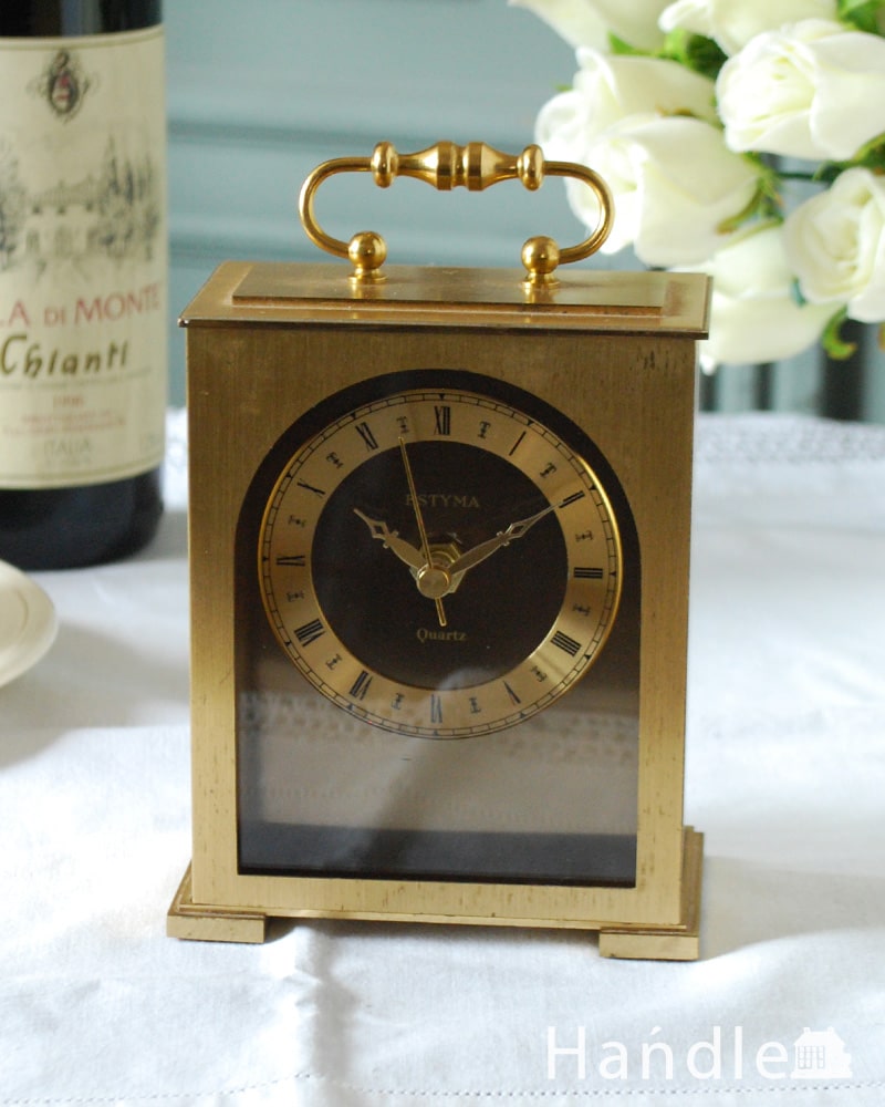 アンティークの時計、ゴールドの持ち手付きクロック（quartzクォーツ） (k-4234-z)