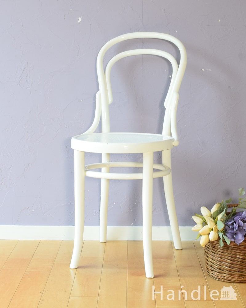 アンティークのベントウッドチェア、イギリスで見つけた白いダブルループタイプの椅子  (k-1690-c)