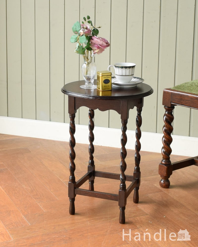 アンティークのコーヒーテーブル、ツイスト脚の小さなアンティーク家具 (q-2165-f)