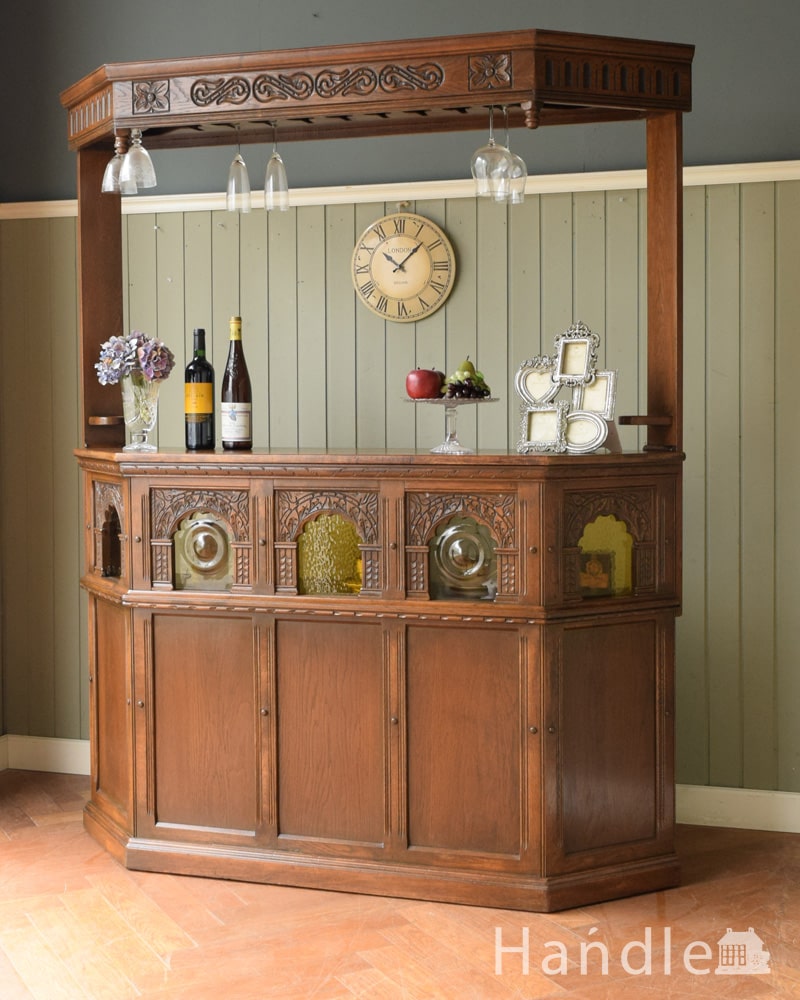 アンティークのバーカウンター、英国で見つけてきた装飾の美しい家具 (k-2821-f)