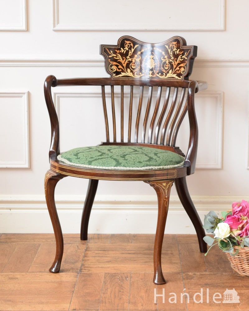 アンティークのサロンチェア、象嵌が美しいローズウッドの椅子 (k-1711-c)
