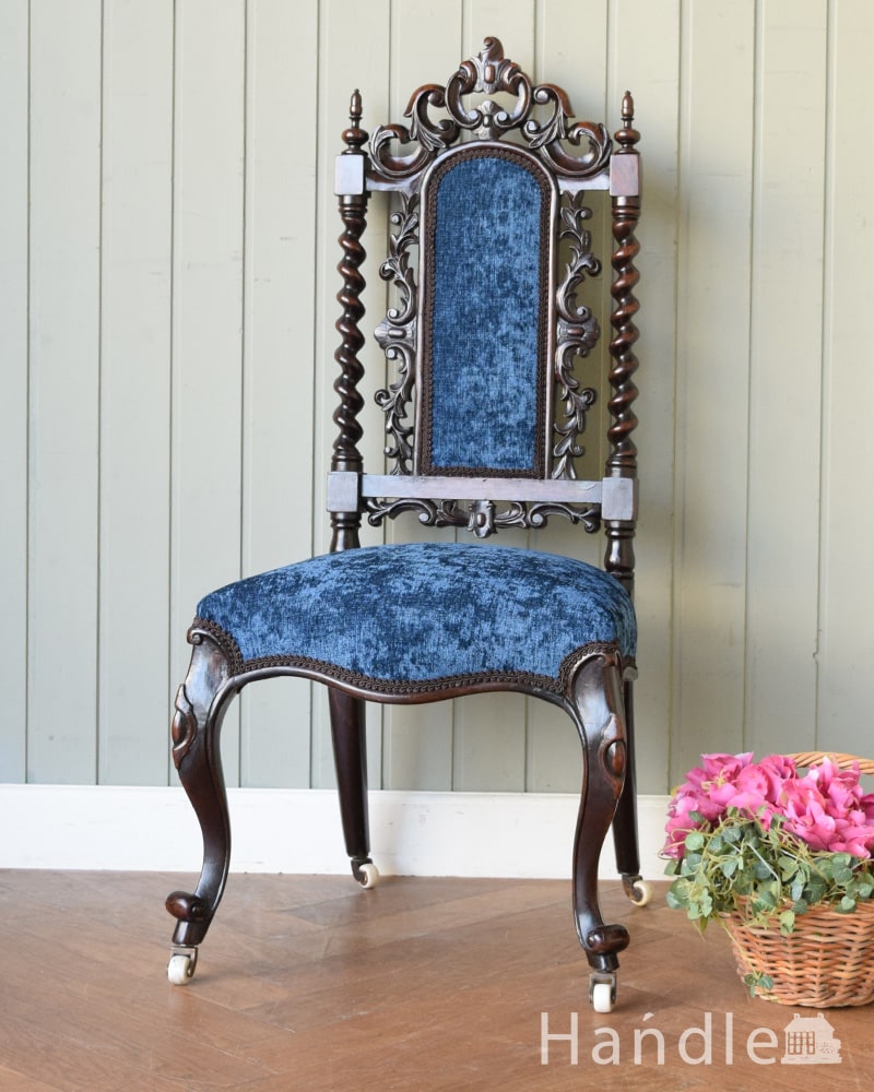アンティークのサロンチェア、ツイストの入った背もたれが美しい豪華な英国の椅子 (q-416-c)