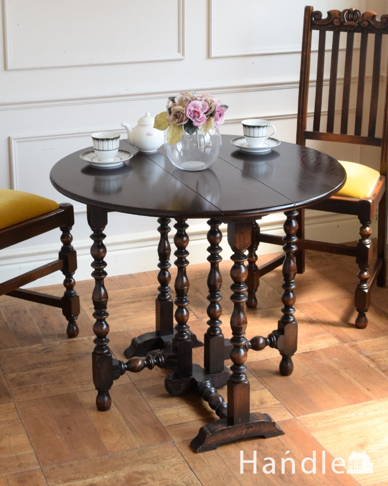 アンティークのテーブル、脚の彫りが豪華な伸長式のゲートレッグテーブル (q-2249-f)