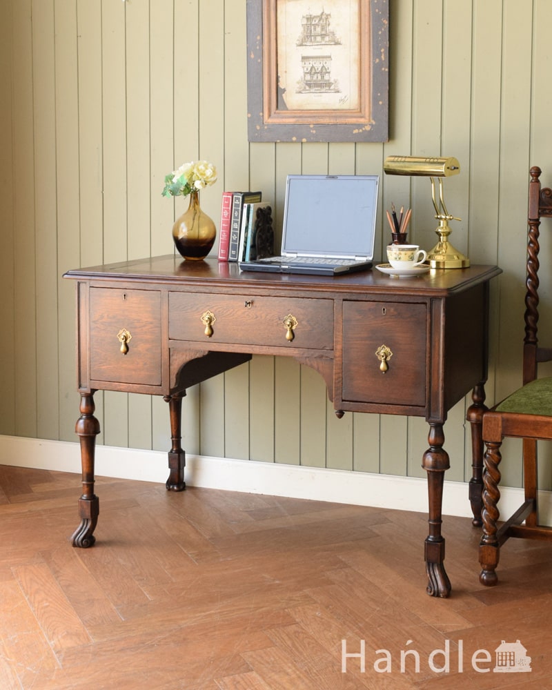 アンティークのオーク材の書斎机、英国のカッコいい大人のデスク (q-2268-f)