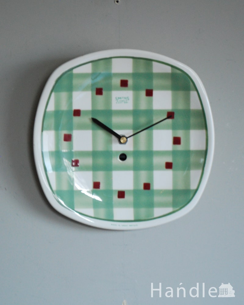 スミス社（SMITH）×T.G.GREEN社のコラボ、アンティークの壁掛け時計（グリーン色） (m-4269-z)