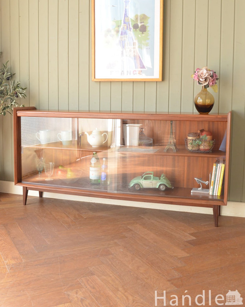 ビンテージのガラスキャビネット、北欧スタイルのイギリスで見つけたキャビネット (x-1391-f)