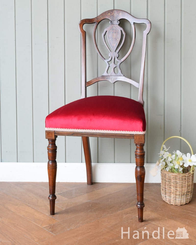 アンティークの美しい椅子、象嵌が美しいローズウッドの椅子 (q-418-c)