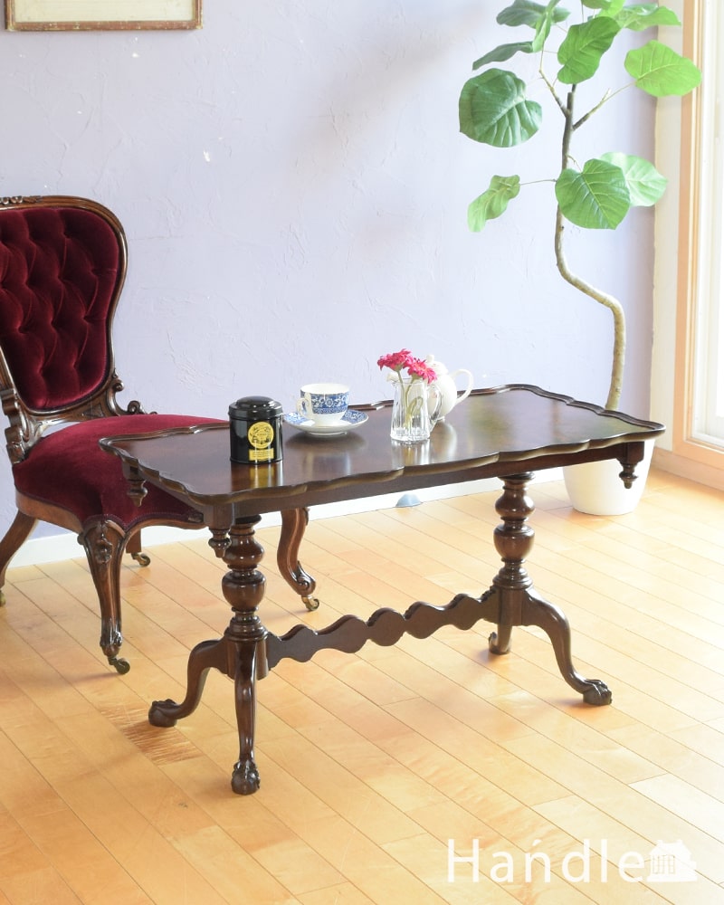 アンティークの美しいローテーブル、ウォールナット材のコーヒーテーブル (q-2317-f)