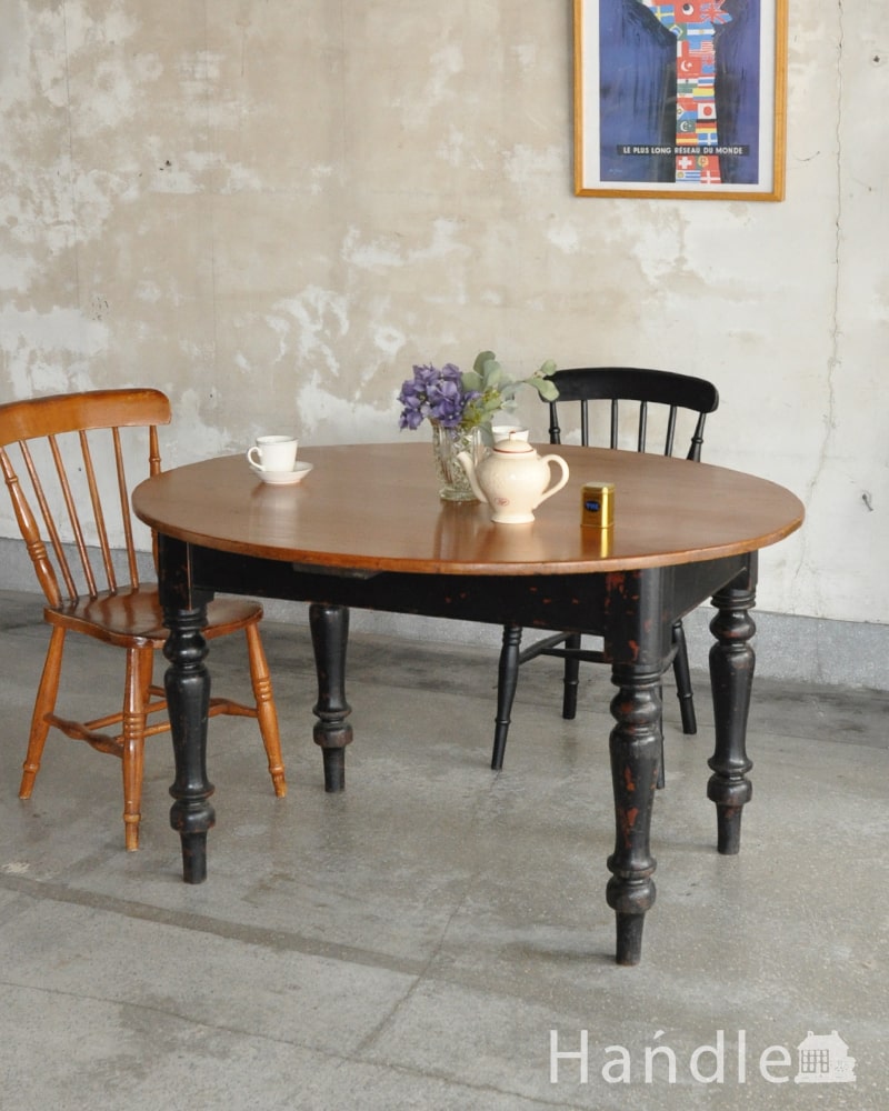 パイン材のダイニングテーブルテーブル、イギリスから届いたアンティーク家具 (q-2305-f)