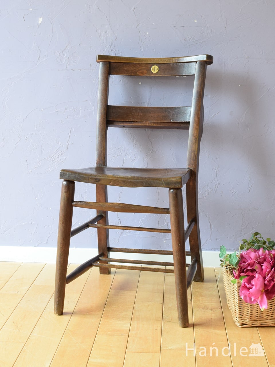 アンティークのおしゃれな椅子、聖書箱が付いたチャペルチェアNo.1 (k-1746-c)
