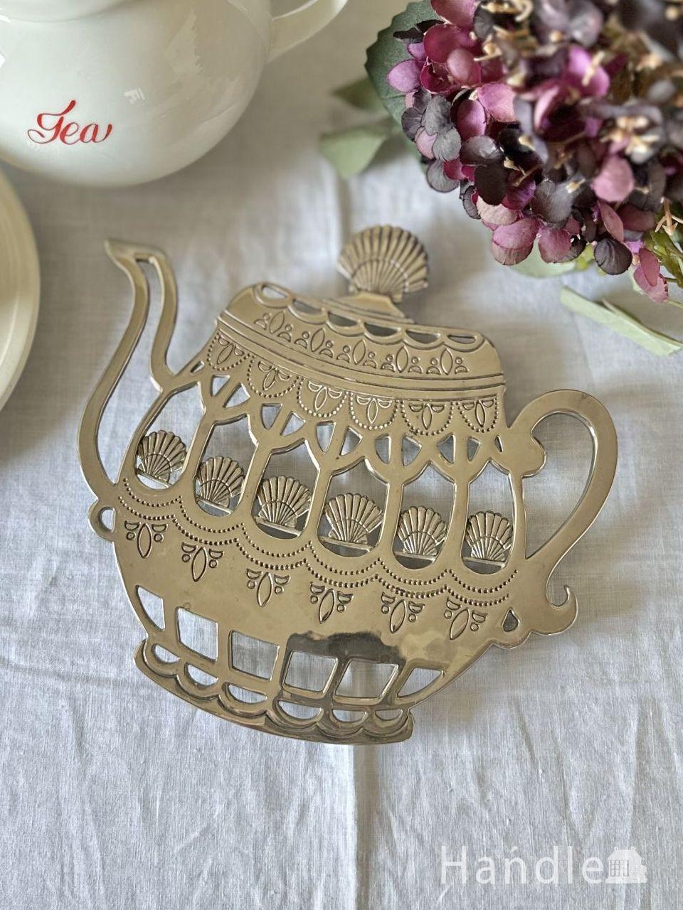 アンティークのおしゃれなキッチン雑貨、ティーポット型の可愛いトリベット (m-9885-z)