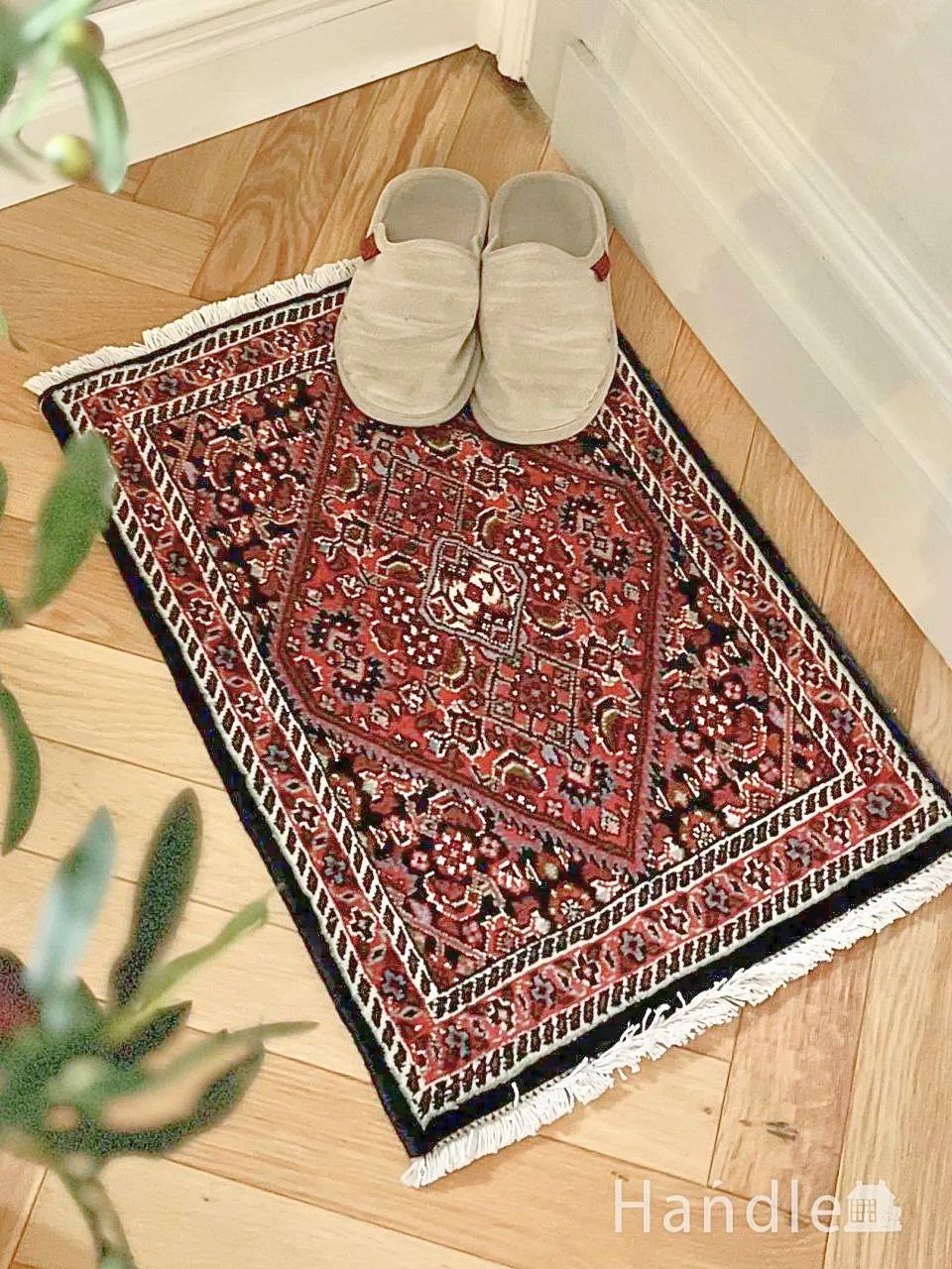 玄関マットにピッタリサイズのペルシャ絨毯、ザンジャーンの手結びのラグ (m-9320-z)