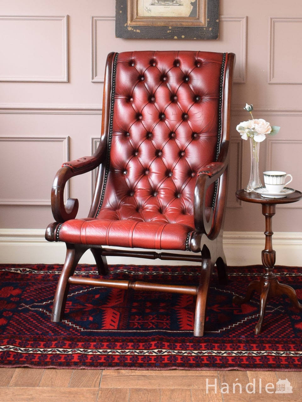 ボタンダウンがカッコいい革張りのパーソナルチェア、チェスターフィールドのおしゃれな1人掛けソファ (q-622-c)