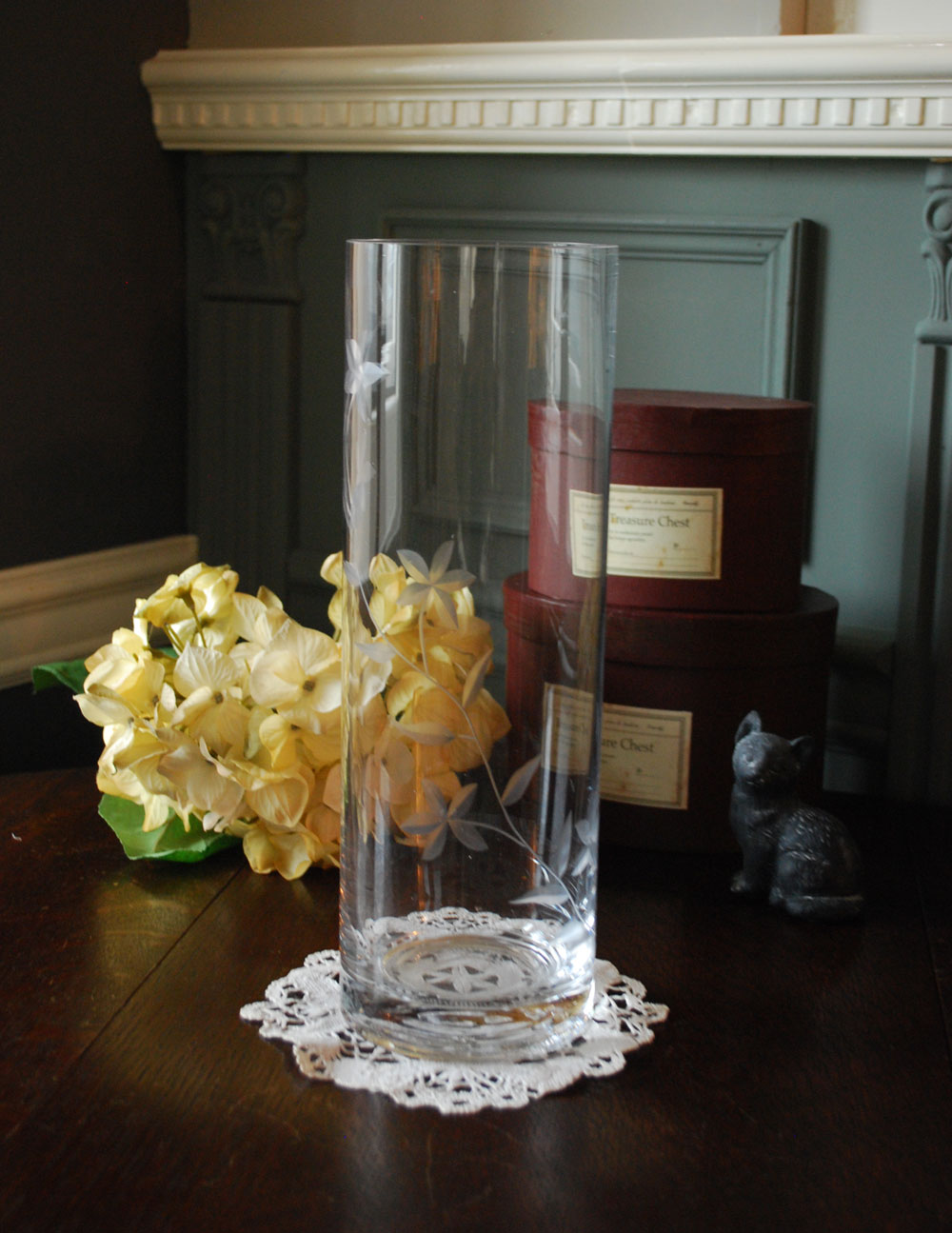 英国アンティーク　綺麗なガラスのプレスドグラス　フラワーベース (pg-2530)