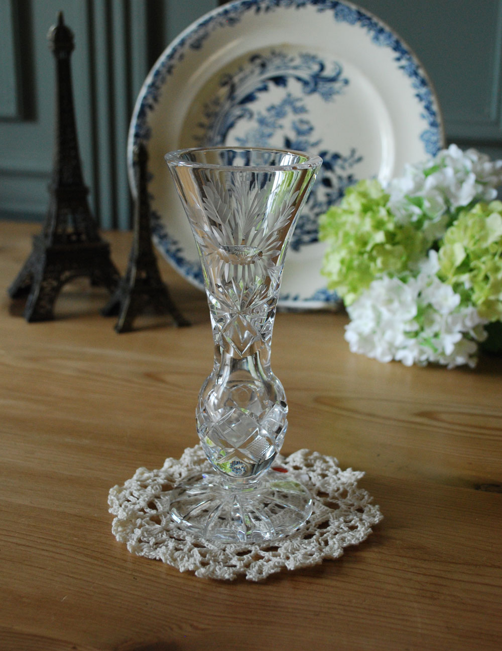 アンティーク　工芸ガラス　双耳小瓶　一輪挿　花瓶　V　R5850ガラス
