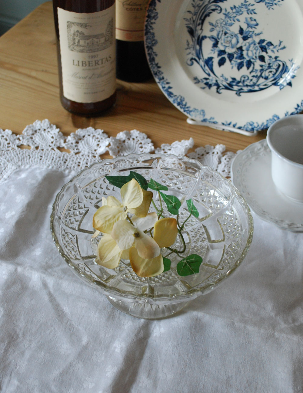 アンティークガラスのコンポート、 プレスドグラス (pg-2851)