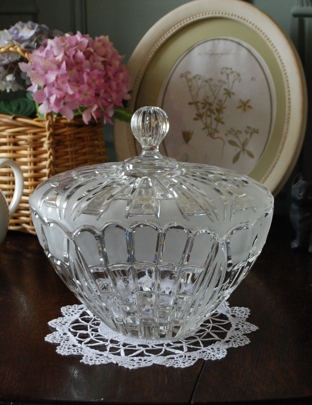 お花のツボミの様な美しさのアンティークガラスケース（プレスドグラス） (pg-3449)