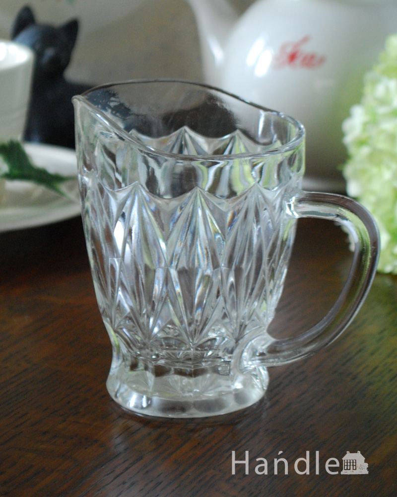 アンティークのガラスのピッチャー、英国のプレスドグラス (pg-4037)