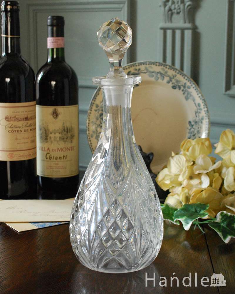 イギリスで見つけたゴージャスで美しいアンティーク ガラスのデカンタ（プレスドグラス） (pg-4310)