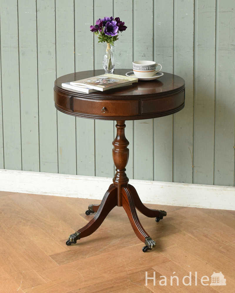 英国アンティークの家具、引き出し付きのテーブル（ドラムテーブル） (q-1130-f)
