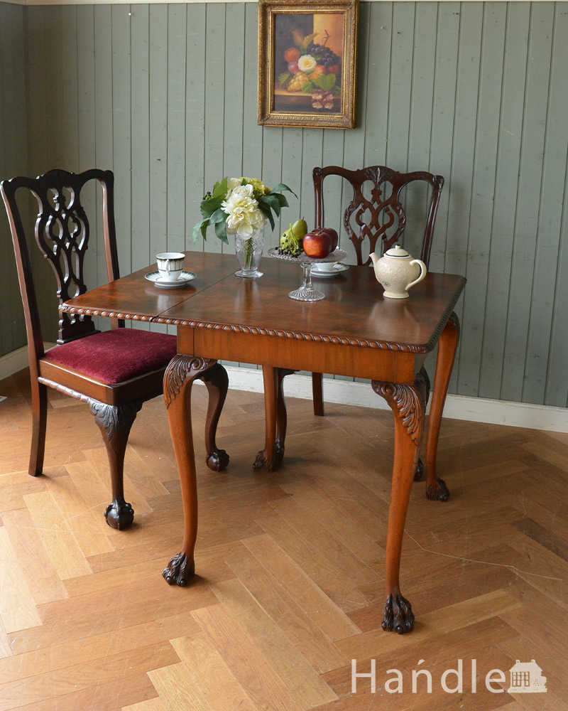便利なアンティーク家具、小さなドロップリーフテーブル（伸張式テーブル） (q-1144-f)