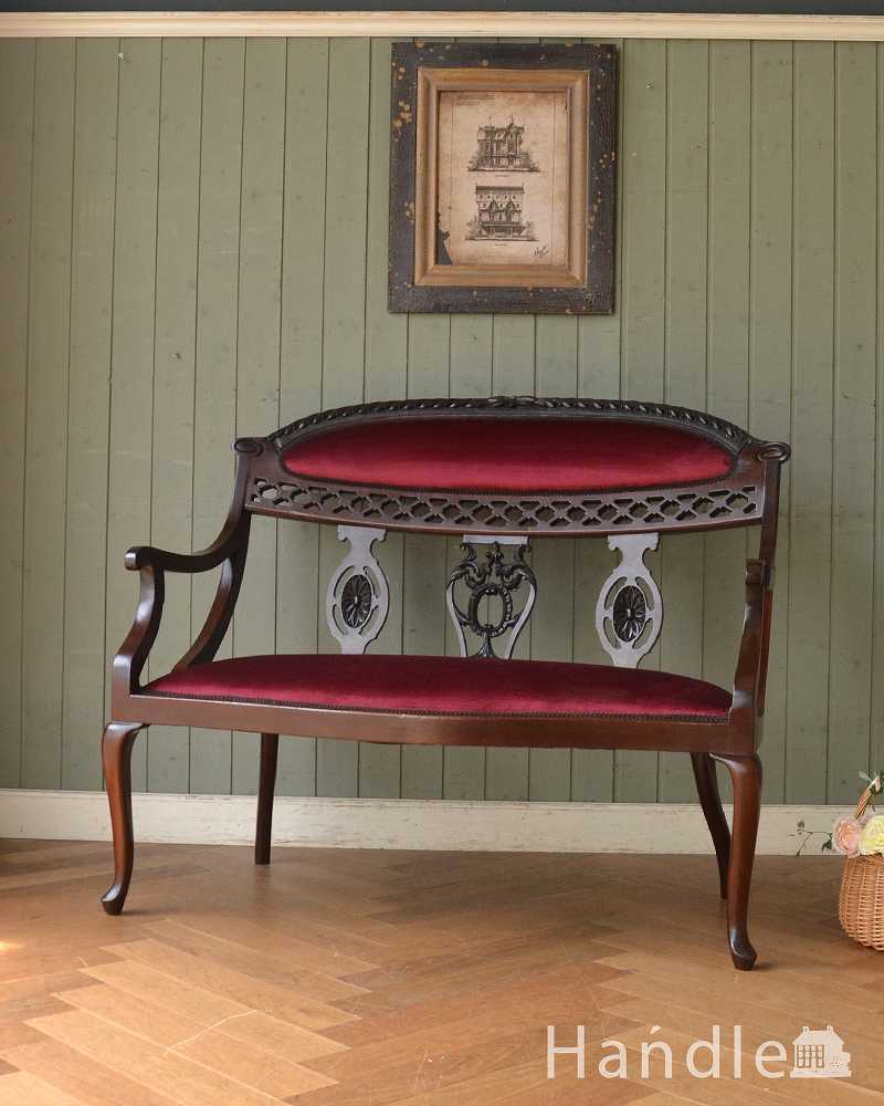 マホガニーの透かし彫アンティークチェア、英国の美しいセティ（長椅子・ソファ） (q-200-c)