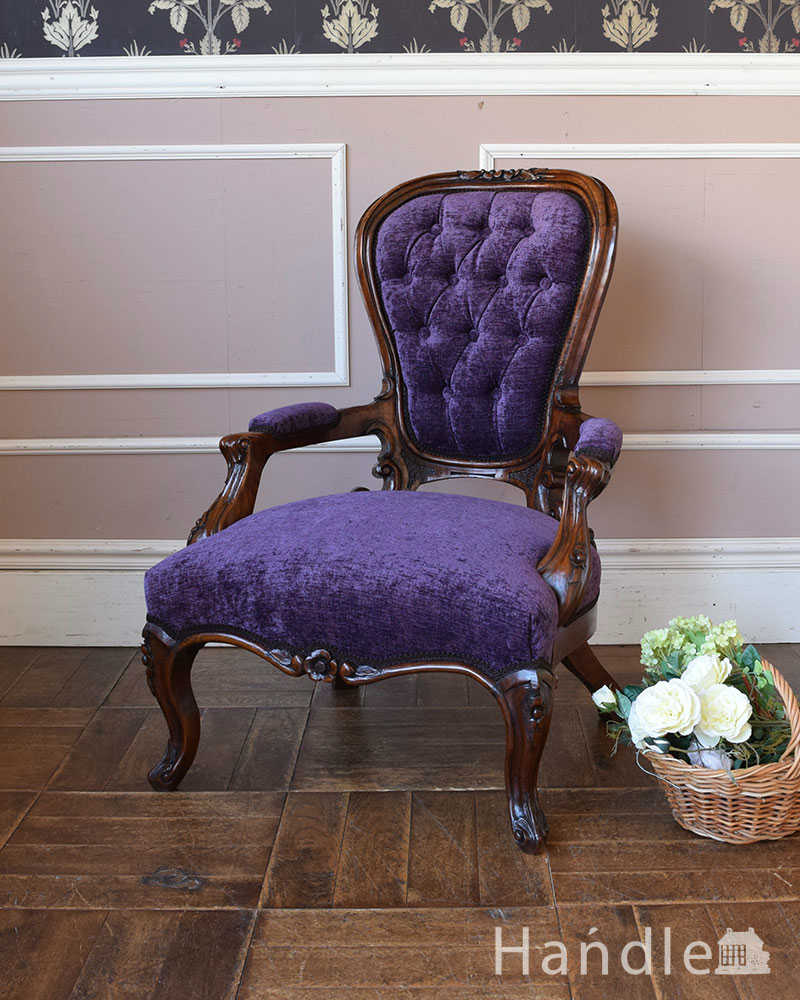 美しいパープルのサロンチェア、品のあるアンティークの椅子 (q-203-c)