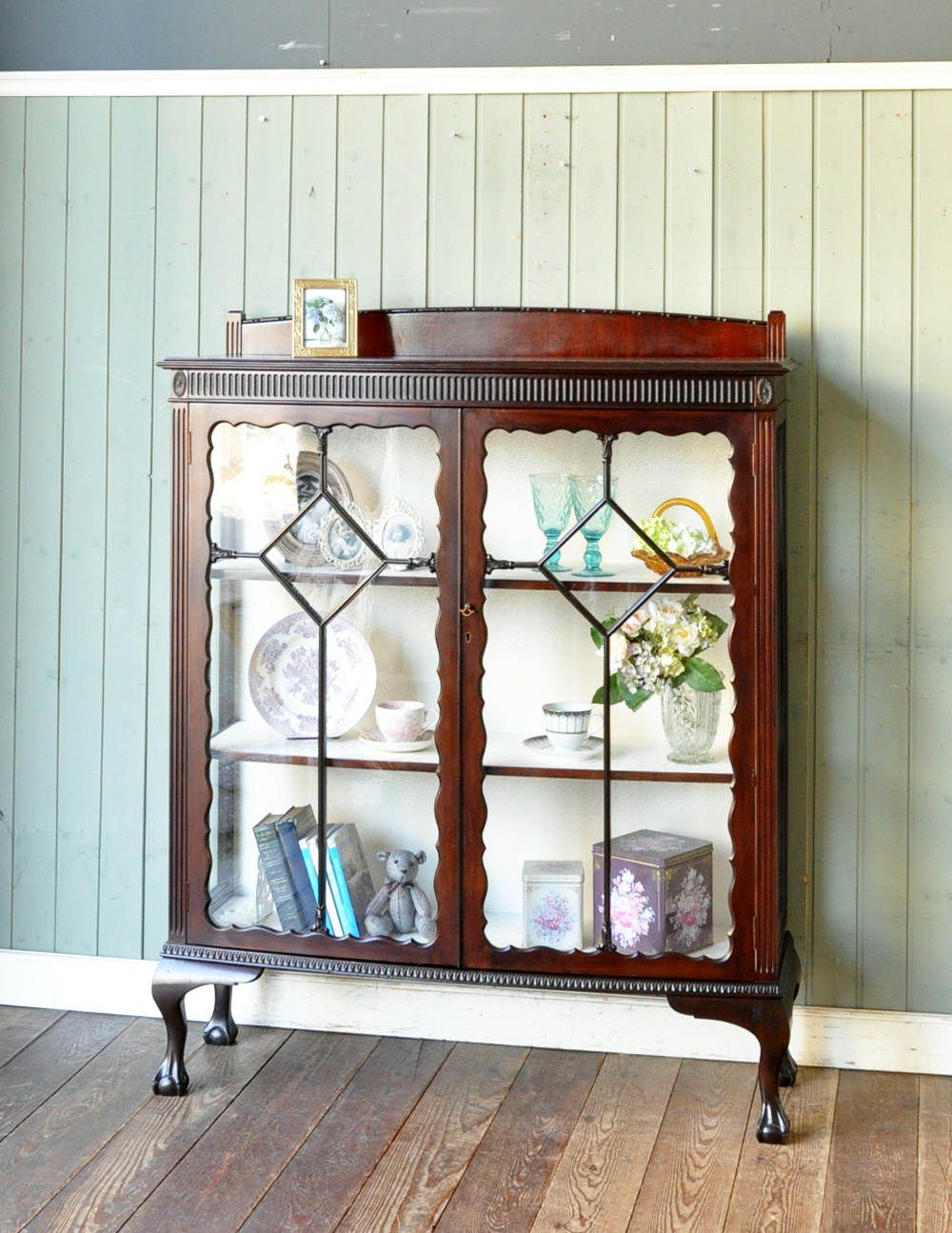上品な扉が付いたアンティーク家具、英国のガラスキャビネット (q-462-f)