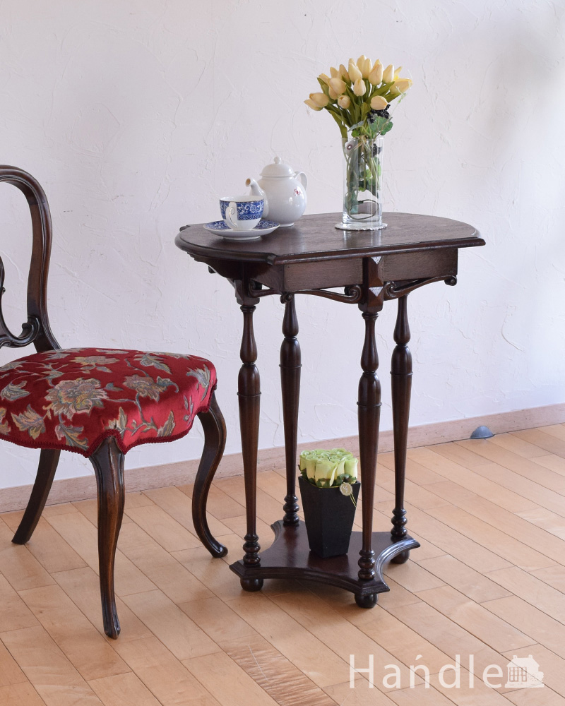 英国のアンティーク家具、脚が綺麗なオケージョナルテーブル（花台） (q-463-f-1)
