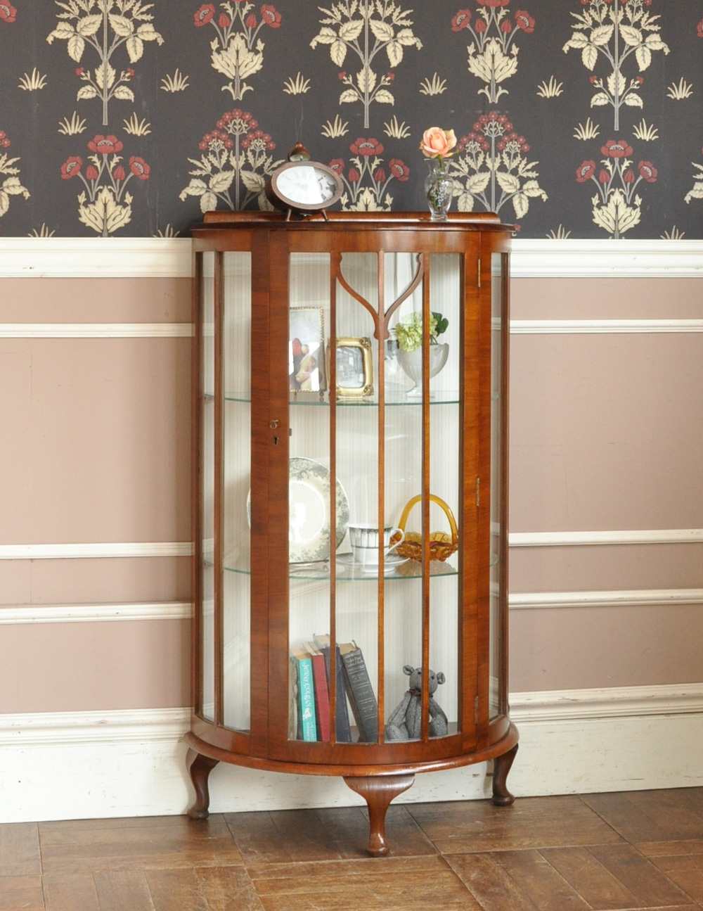 半月形の素敵な英国のアンティークガラスキャビネット（ショーケース） (q-477-f)