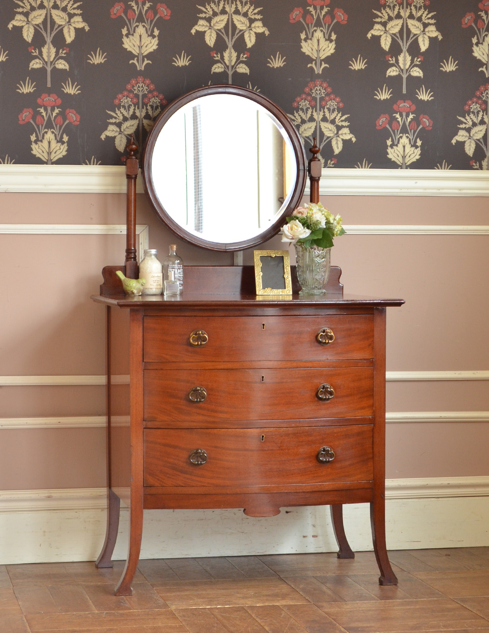 アンティーク英国家具、マホガニー材のドレッシングチェスト (q-525-f)