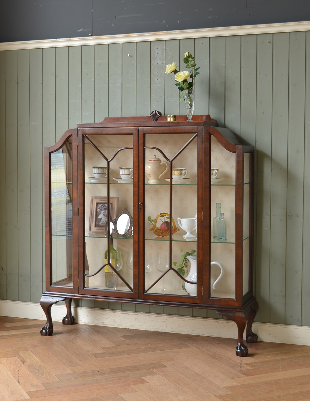 アンティークの英国スタイルの家具、マホガニー材のガラスキャビネット (q-583-f)