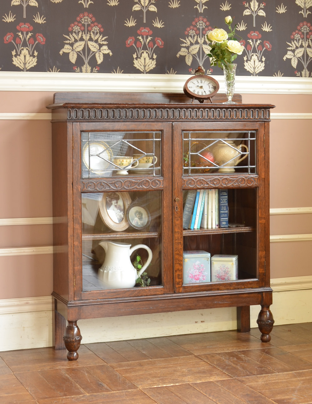 イギリスから届いたアンティーク家具、木製のブックケース（本棚） (q-595-f)