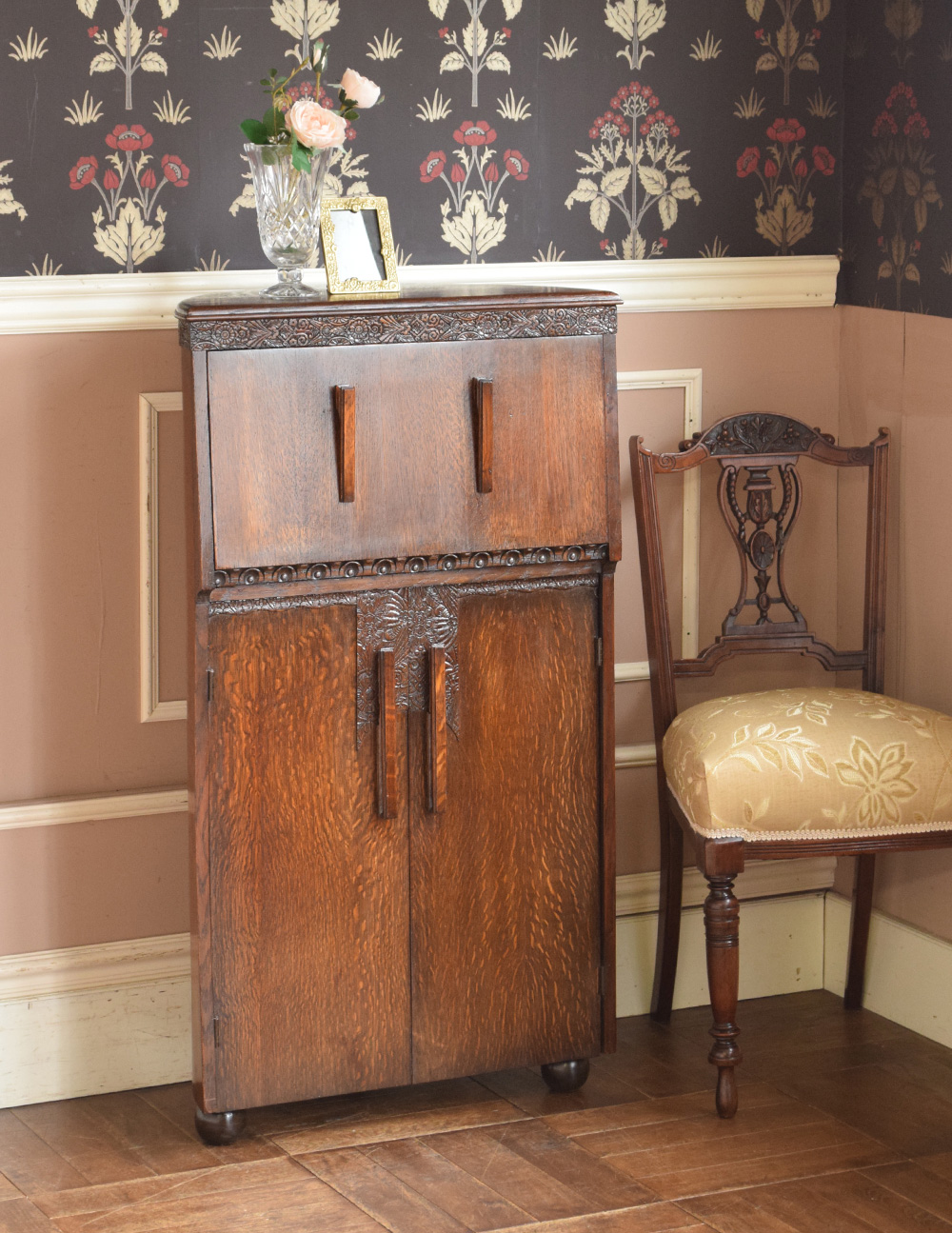 両面使える美しいアンティーク英国家具、ライティングビューロー（デスク） (q-635-f)