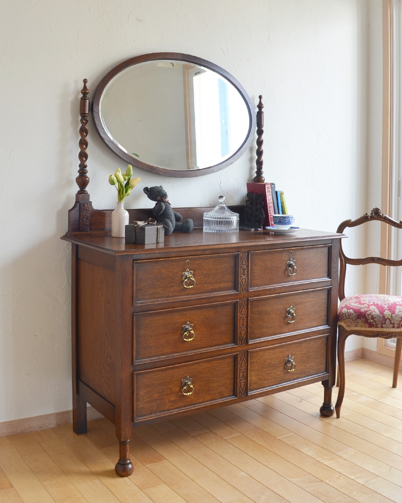 英国の美しいアンティーク家具、引き出しが4杯付いたドレッシングチェスト（鏡台） (q-781-f)