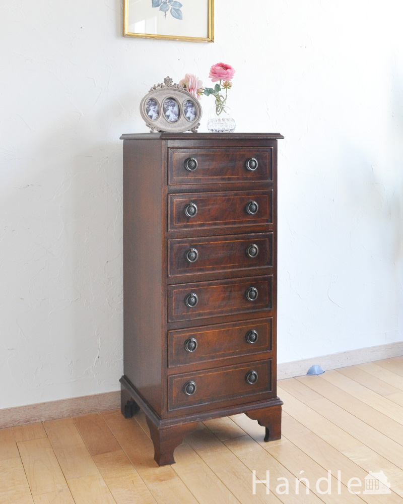 ちょっと空いたスペースに使えるアンティークのチェストオブドロワーズ(6段) (q-824-f)
