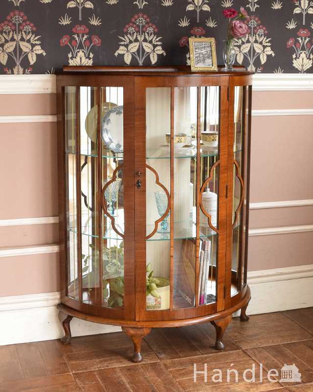 ミラーがキラキラ輝くガラスキャビネット、英国スタイルのアンティーク家具 (q-997-f)