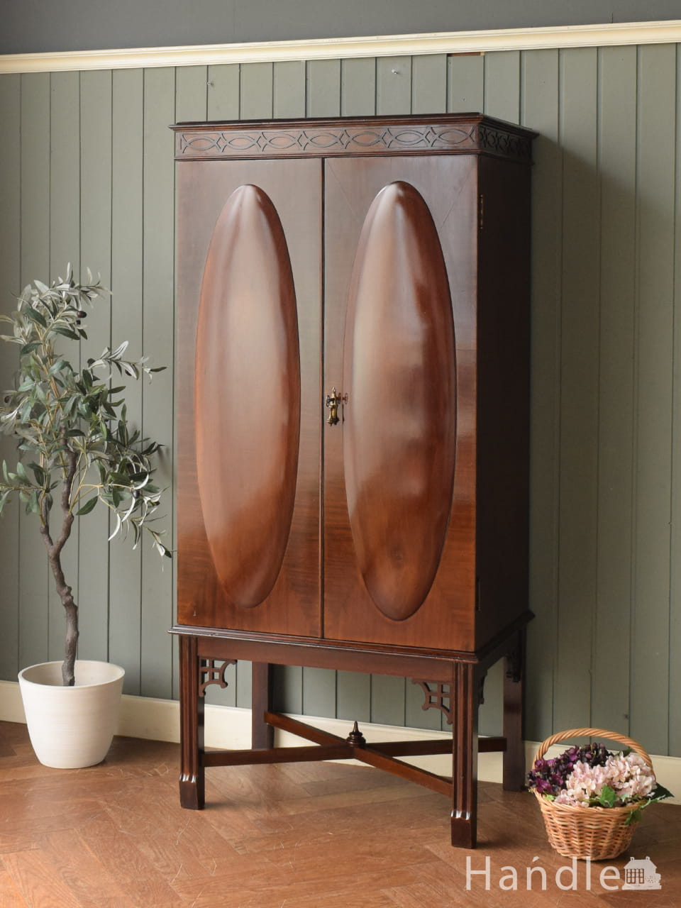 シノワズリスタイルのマホガニー材の美しい収納家具、英国アンティークのファイリングキャビネット