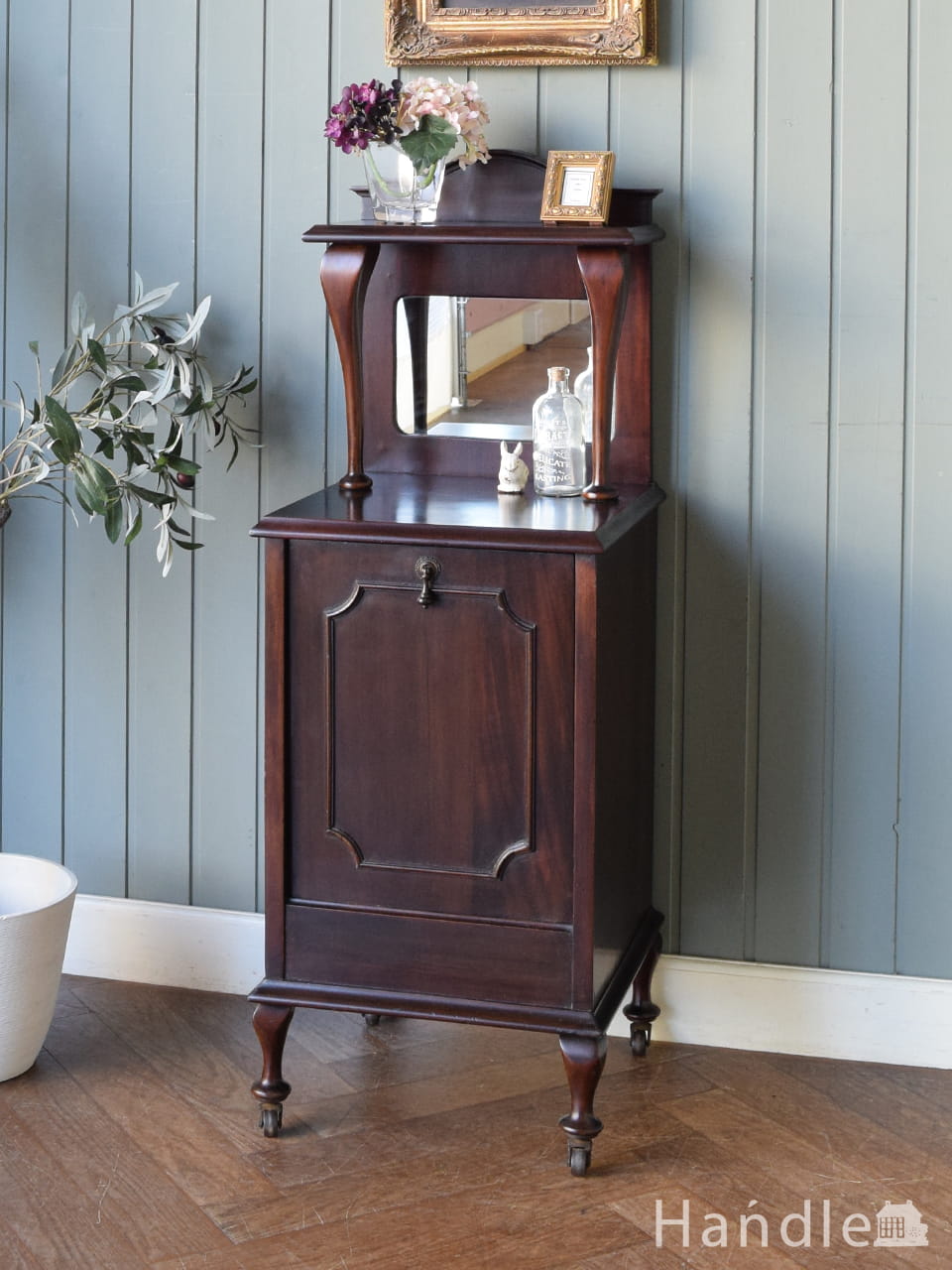 ミラーが付いたマホガニー材の美しい家具、英国アンティークのコールボックス