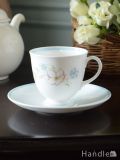 スージークーパー（Susie Cooper）のビンテージ食器、ピンクとブルーのお花のカップ＆ソーサー
