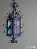 フランスのおしゃれなアンティーク照明、ステンドグラスのランタンシャンデリア(E17シャンデリア球付)