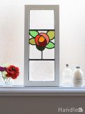 アンティークの薔薇のステンドグラス、丸く可愛らしいローズのステンドグラス