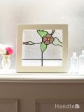 英国から届いたアンティークガラス、パープルピンク色のお花のステンドグラス