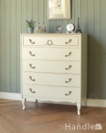 フレンチテイストのアンティーク家具、可愛いペイントの５段チェストオブドローワー