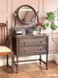 丸い鏡が可愛いドレッシングチェスト、イギリスから届いたおしゃれなアンティークドレッサー